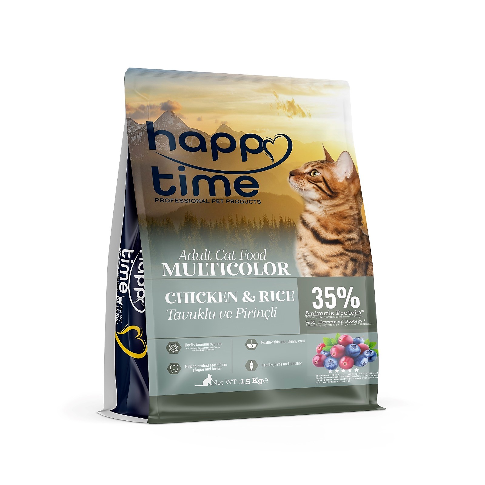 HAPPY TİME MULTİCOLOR TAVUKLU KEDİ MAMASI 1.5 KG